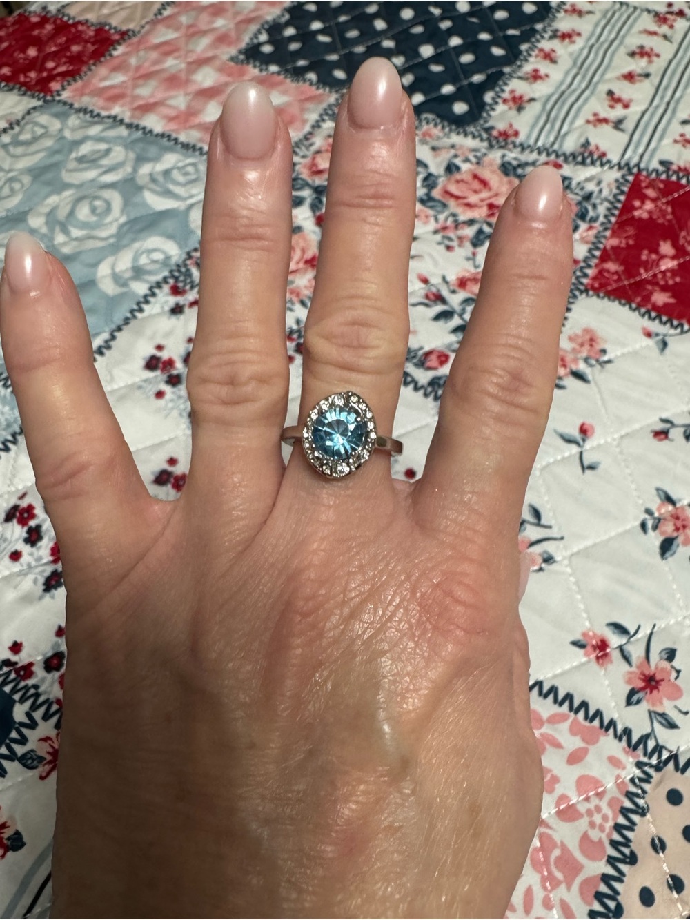 Avon Silver Ring with Blue Center and Halo